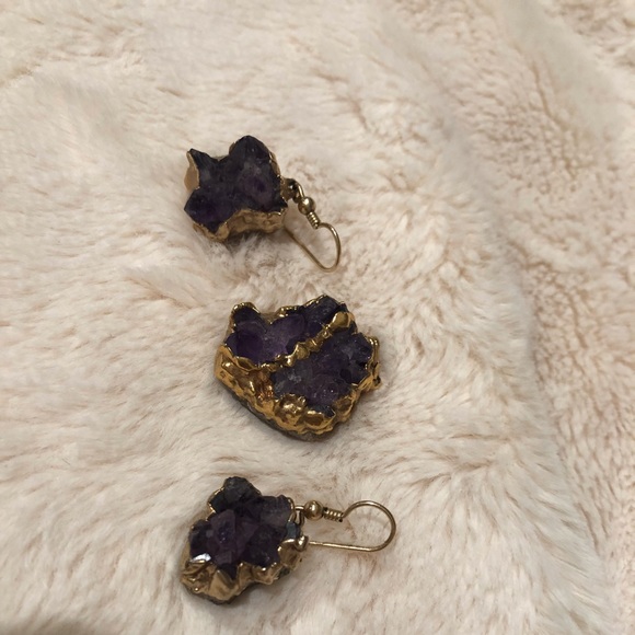 Amethyst Stone set in 14K Gold 3 piece set - Picture 1 of 8